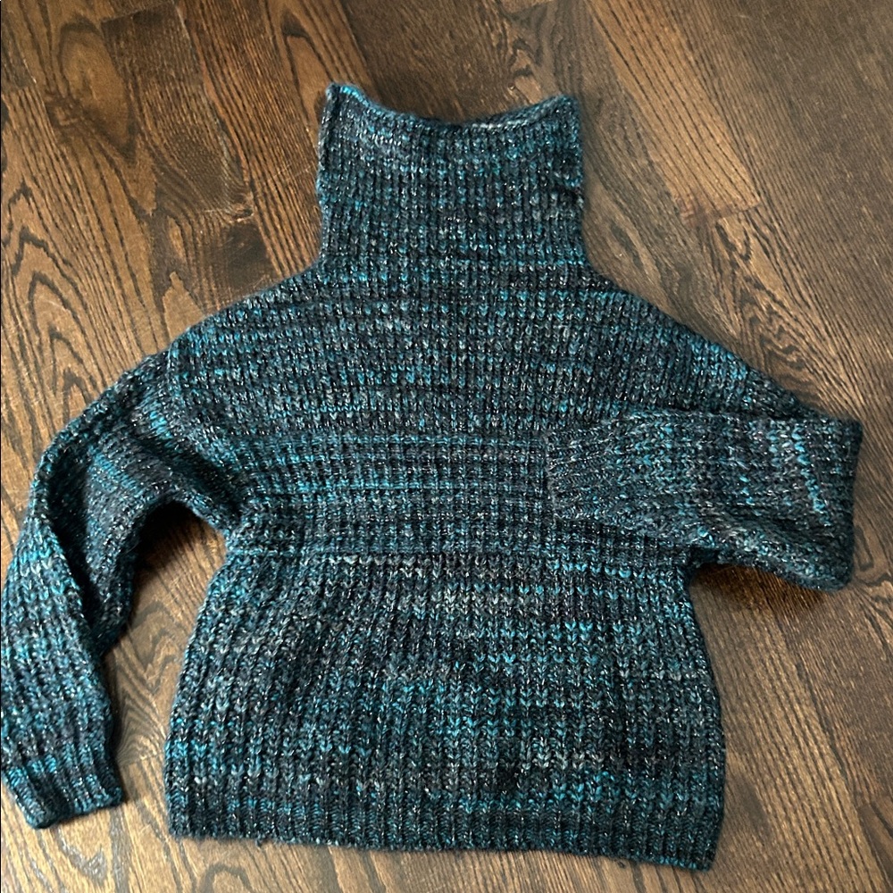 Zadig & Voltaire Teal and Black Knit Turtleneck Sweater
